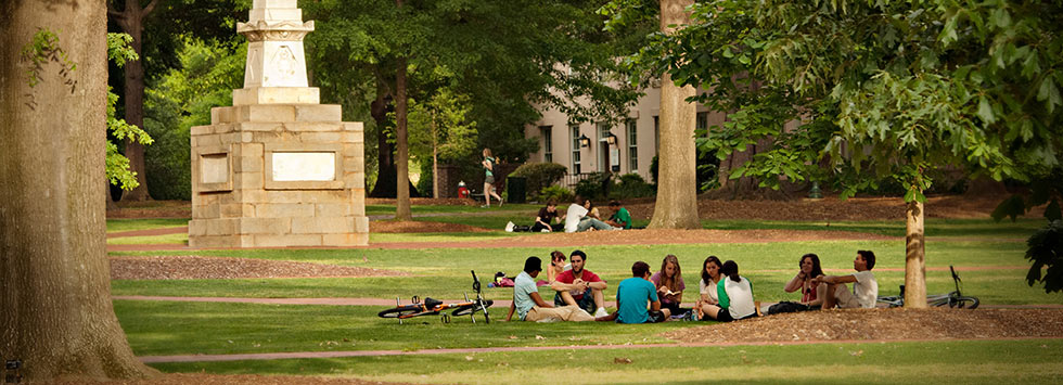 Students sitting on the Horseshoe