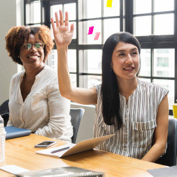 Woman raising her hand